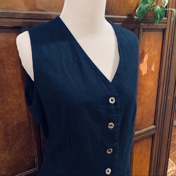Vintage Express navy blue sleeveless linen dress - Picture 5 of 16